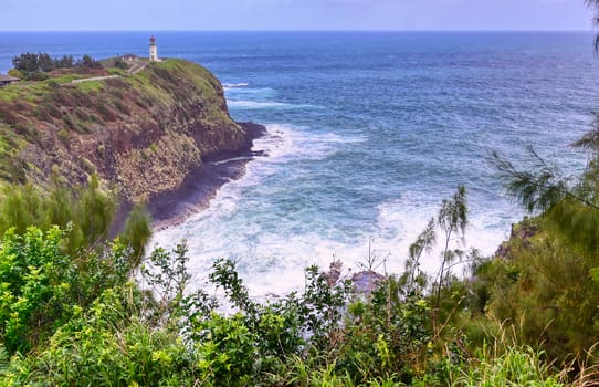 The Kilauea Lighthouse on the coast of Kauai, Hawaii.