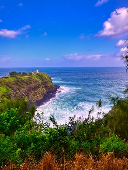 The Kilauea Lighthouse on the coast of Kauai, Hawaii.