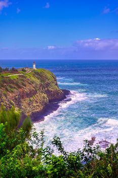 The Kilauea Lighthouse on the coast of Kauai, Hawaii.