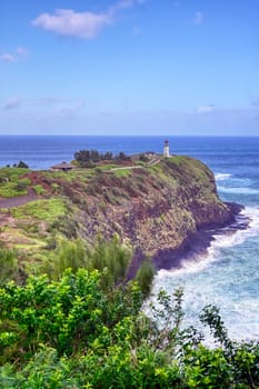 The Kilauea Lighthouse on the coast of Kauai, Hawaii.