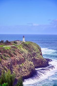 The Kilauea Lighthouse on the coast of Kauai, Hawaii.