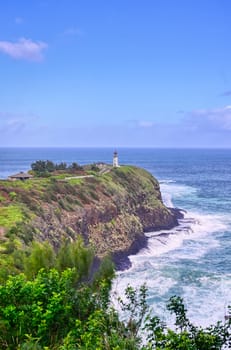 The Kilauea Lighthouse on the coast of Kauai, Hawaii.