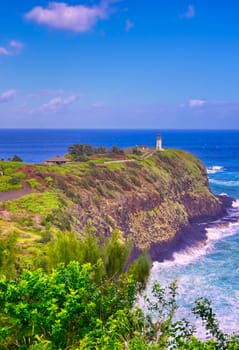 The Kilauea Lighthouse on the coast of Kauai, Hawaii.