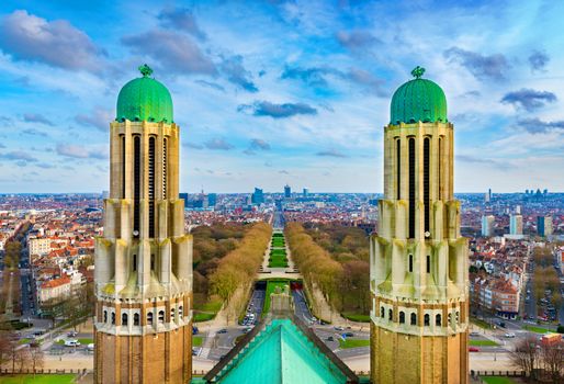 Beautiful panorama of Brussels (Bruxelles) viewed from the National Basilica of the Sacred Heart, Belgium