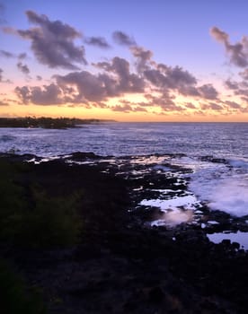 Sunrise over the coast of Kauai, Hawaii,