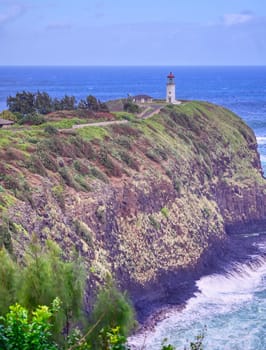 The Kilauea Lighthouse on the coast of Kauai, Hawaii.