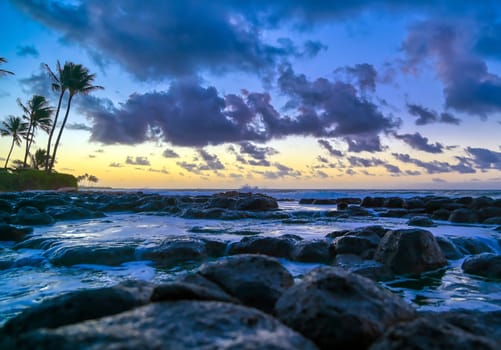 Sunrise over the coast of Kauai, Hawaii,