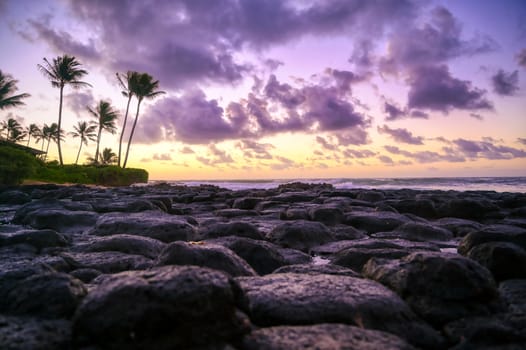 Sunrise over the coast of Kauai, Hawaii,