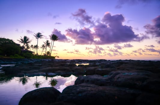 Sunrise over the coast of Kauai, Hawaii,