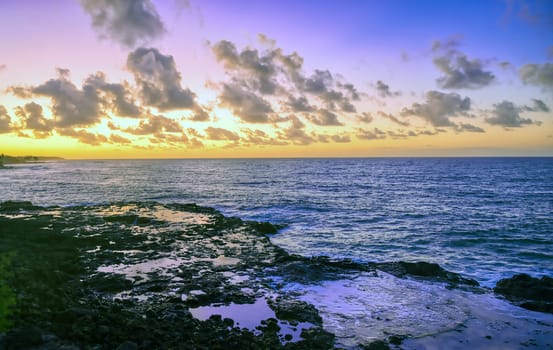 Sunrise over the coast of Kauai, Hawaii,