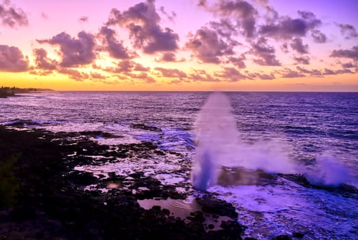 Sunrise over the coast of Kauai, Hawaii,