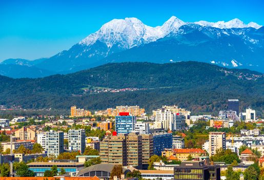 Cityscape of Ljubljana. Panoramic view of the capital city of Slovenia