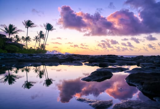 Sunrise over the coast of Kauai, Hawaii,