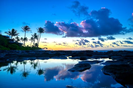 Sunrise over the coast of Kauai, Hawaii,