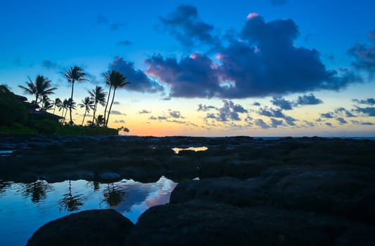 Sunrise over the coast of Kauai, Hawaii,