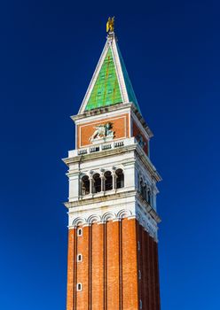 Bell tower of St Mark's Basilica on San Marco square, most popular landmark in the city of Venice, Italy