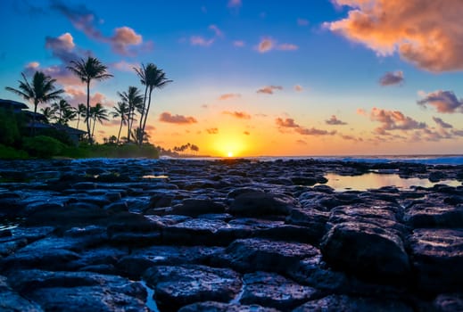 Sunrise over the coast of Kauai, Hawaii,