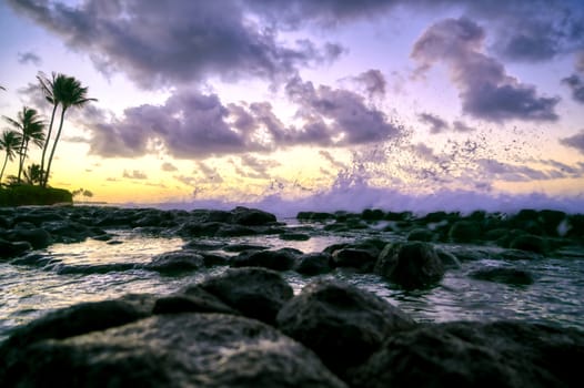 Sunrise over the coast of Kauai, Hawaii,