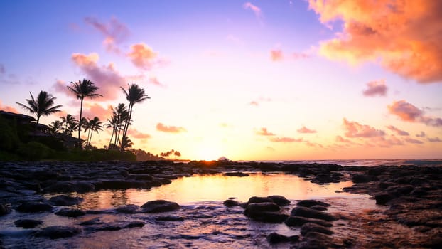 Sunrise over the coast of Kauai, Hawaii,