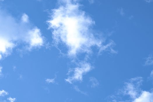 Blue sky with fluffy white clouds.