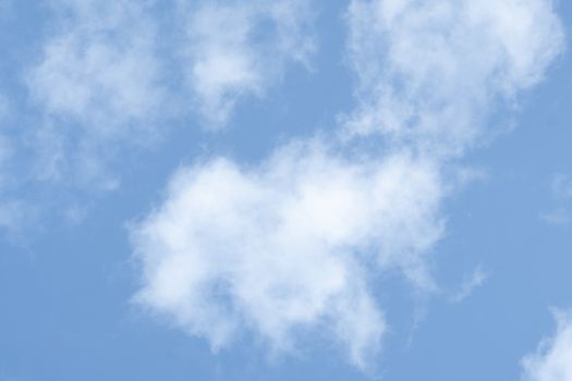 Blue sky background with soft fluffy white clouds.