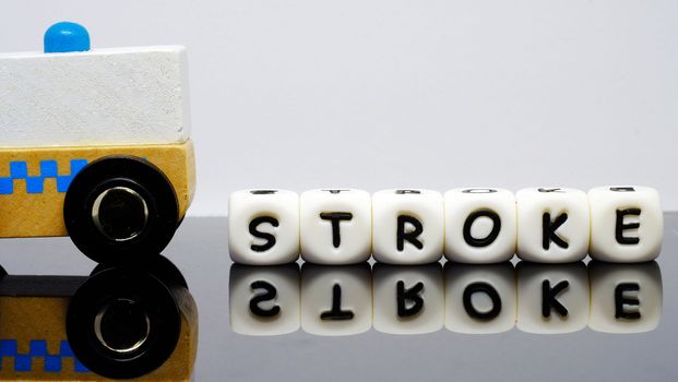 alphabet letters spelling a word 'STROKE', a condition demands urgent medical evaluation and treatment