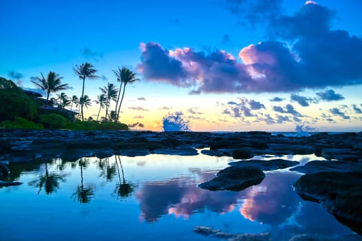 Sunrise over the coast of Kauai, Hawaii,