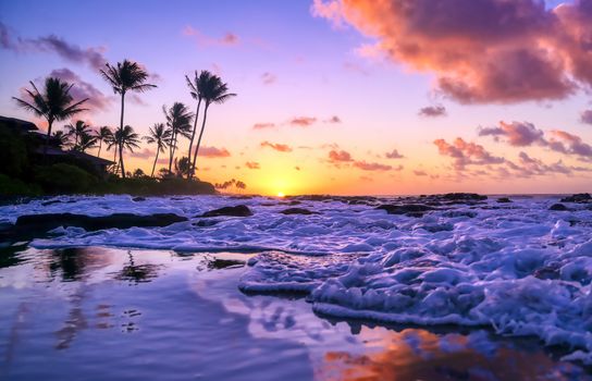 Sunrise over the coast of Kauai, Hawaii,