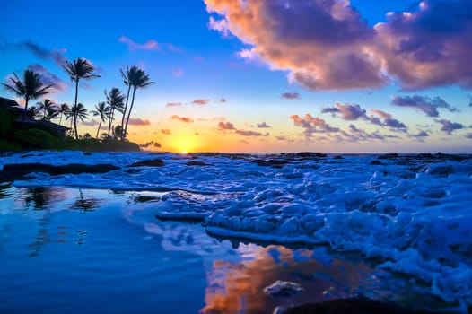 Sunrise over the coast of Kauai, Hawaii,