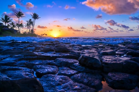 Sunrise over the coast of Kauai, Hawaii,