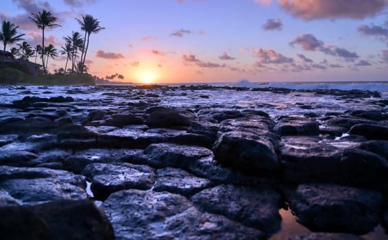 Sunrise over the coast of Kauai, Hawaii,