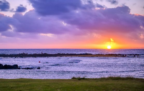 Sunset over the coast of Kauai, Hawaii.