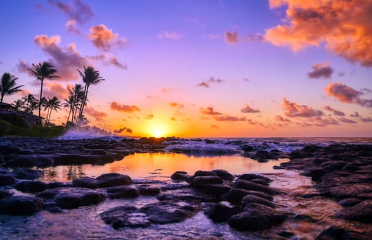 Sunrise over the coast of Kauai, Hawaii,