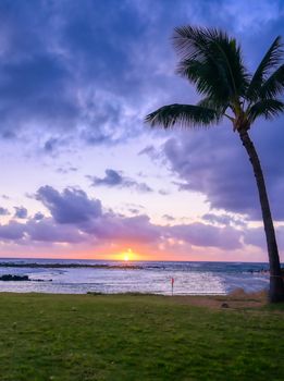 Sunset over the coast of Kauai, Hawaii.