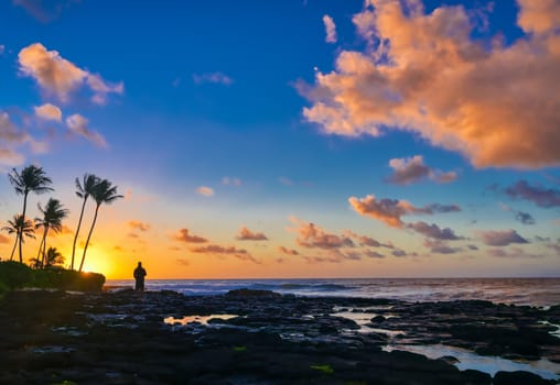 Sunrise over the coast of Kauai, Hawaii,