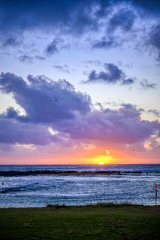 Sunset over the coast of Kauai, Hawaii.