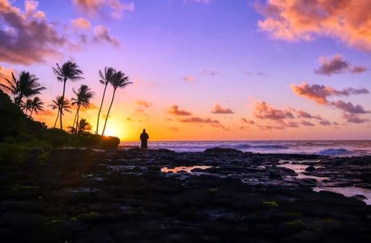 Sunrise over the coast of Kauai, Hawaii,