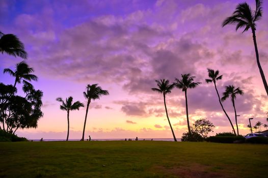 Sunset over the coast of Kauai, Hawaii.