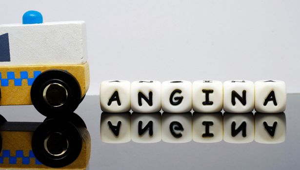 alphabet letters spelling a word 'ANGINA', a condition demands urgent medical evaluation and treatment