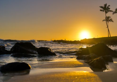 Sunset over the coast of Kauai, Hawaii.