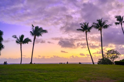 Sunset over the coast of Kauai, Hawaii.