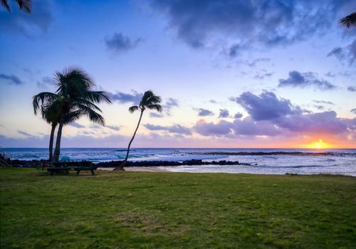 Sunset over the coast of Kauai, Hawaii.