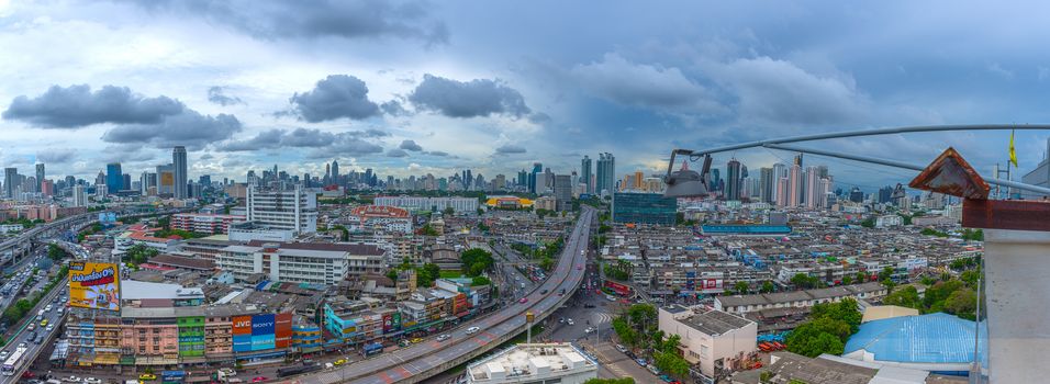 Bangkok, Thailand - June 1, 2016 : Cityscape and transportation in daytime of Bangkok city Thailand. Bangkok is the capital and the most populous city of Thailand., process in panorama HDR style