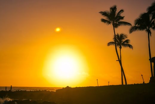 Sunset over the coast of Kauai, Hawaii.