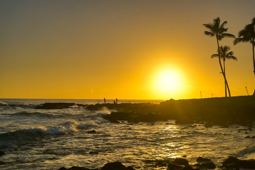 Sunset over the coast of Kauai, Hawaii.