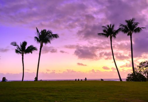 Sunset over the coast of Kauai, Hawaii.