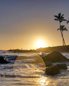 Sunset over the coast of Kauai, Hawaii.