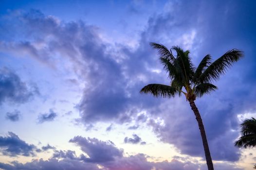 Sunset over the coast of Kauai, Hawaii.