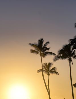 Sunset over the coast of Kauai, Hawaii.