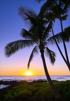 Sunset over the coast of Kauai, Hawaii.